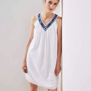 NWT LOFT White V-Neck Grecian Trim Shift Dress S